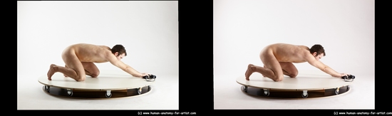 Nude Man White Kneeling poses - ALL Slim Short Brown Kneeling poses - on both knees 3D Stereoscopic poses Realistic