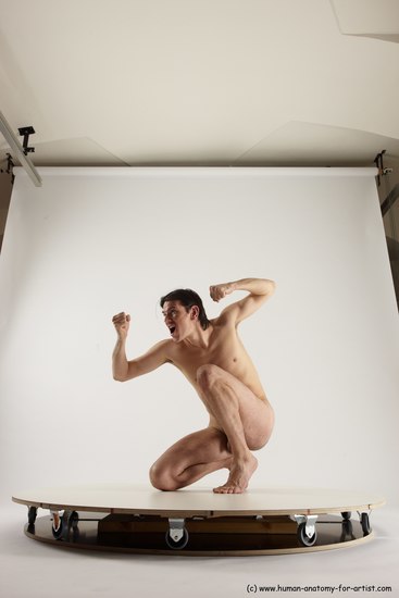 Nude Man White Slim Short Brown Sitting poses - ALL Sitting poses - on knees Multi angles poses Realistic