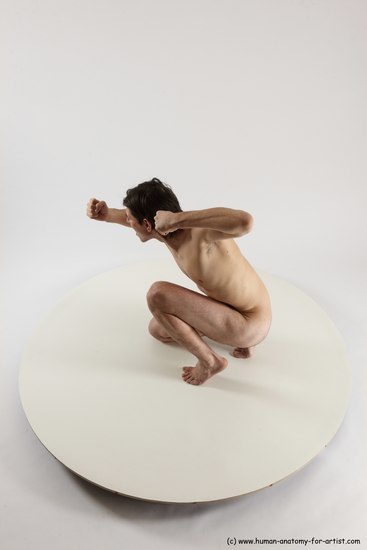 Nude Man White Slim Short Brown Sitting poses - ALL Sitting poses - on knees Multi angles poses Realistic