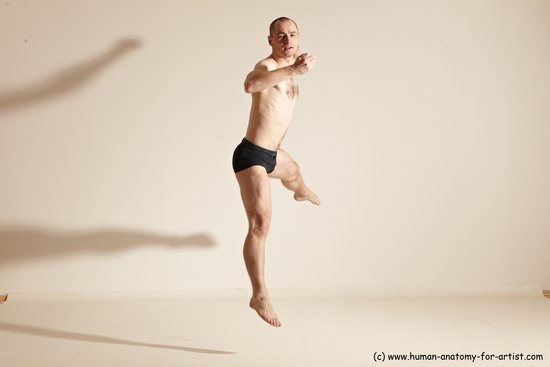 Underwear Gymnastic poses Man White Slim Bald Dancing Dynamic poses Academic