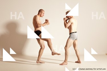 Underwear Martial art Man - Man White Moving poses Slim Short Blond Dynamic poses Academic