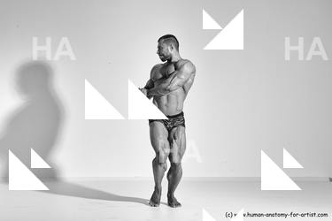 Underwear Man White Moving poses Muscular Short Brown Dynamic poses Academic