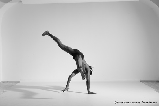 Underwear Gymnastic poses Man Black Athletic Black Dancing Dreadlocks Dynamic poses Academic