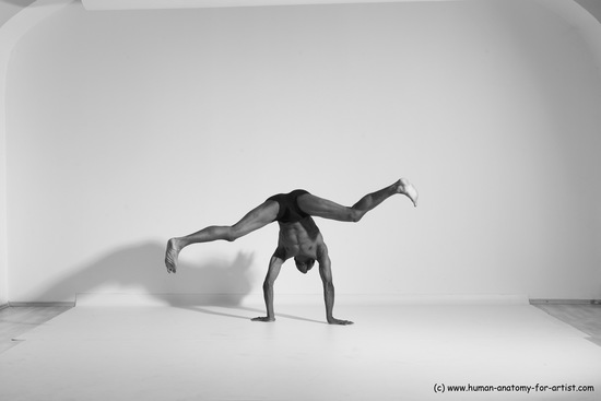 Underwear Gymnastic poses Man Black Athletic Black Dancing Dreadlocks Dynamic poses Academic