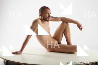 Nude Man White Sitting poses - simple Slim Short Brown Sitting poses - ALL Realistic