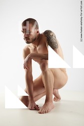 Nude Man White Slim Short Brown Sitting poses - ALL Sitting poses - on knees Realistic