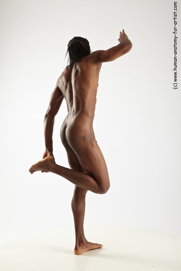 Nude Man Black Standing poses - ALL Athletic Standing poses - knee-bend Black Dreadlocks Realistic