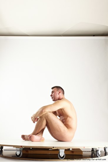 Nude Man White Sitting poses - simple Muscular Short Brown Sitting poses - ALL Multi angles poses Realistic