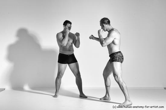 Underwear Martial art Man - Man White Moving poses Athletic Short Brown Dynamic poses Academic