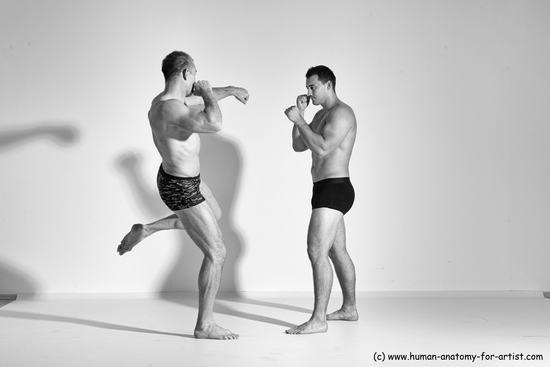 Underwear Martial art Man - Man White Moving poses Athletic Short Brown Dynamic poses Academic