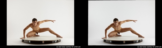 Nude Man White Athletic Short Brown Sitting poses - ALL Sitting poses - on knees 3D Stereoscopic poses Realistic