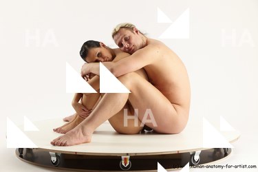 Nude Woman - Man White Sitting poses - simple Slim Long Blond Sitting poses - ALL Multi angles poses Realistic