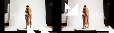Nude Woman - Man White Standing poses - ALL Muscular Short Brown Standing poses - simple 3D Stereoscopic poses Realistic