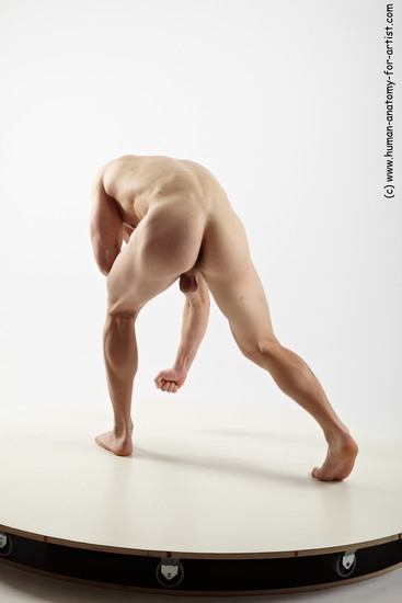 Nude Man White Standing poses - ALL Muscular Bald Standing poses - bend over Realistic