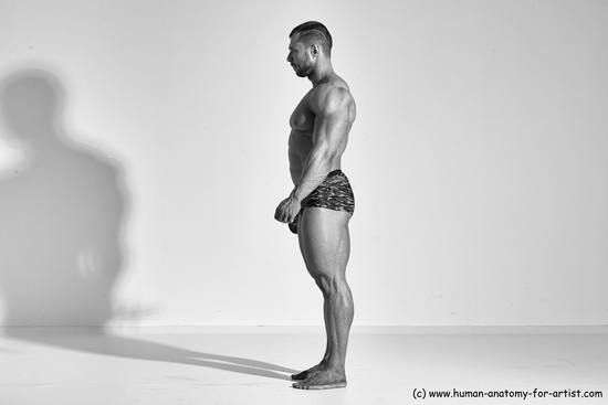 Underwear Man White Moving poses Muscular Short Brown Dynamic poses Academic