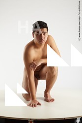 Nude Man Asian Kneeling poses - ALL Average Short Kneeling poses - on one knee Black Realistic