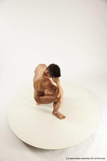 Nude Man White Muscular Short Brown Sitting poses - ALL Sitting poses - on knees Multi angles poses Realistic