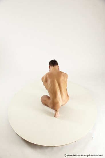 Nude Man White Muscular Short Brown Sitting poses - ALL Sitting poses - on knees Multi angles poses Realistic