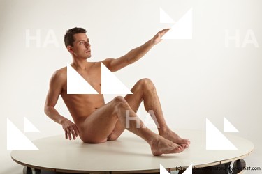 Nude Man White Sitting poses - simple Slim Short Brown Sitting poses - ALL Realistic