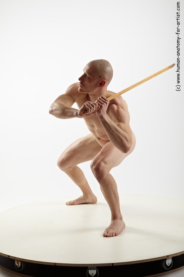 Nude Fighting Man White Muscular Bald Realistic