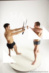 Underwear Fighting with sword Man - Man White Muscular Short Brown Multi angles poses Academic