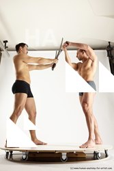 Underwear Fighting with sword Man - Man White Muscular Short Brown Multi angles poses Academic