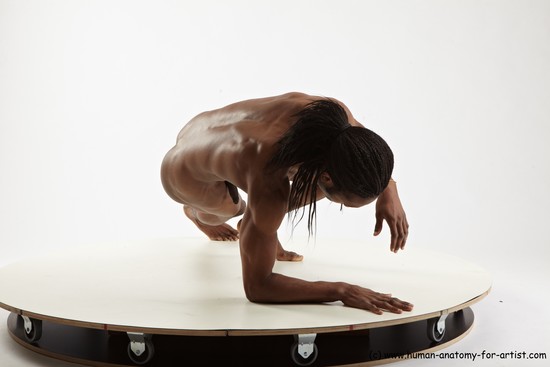 Nude Gymnastic poses Man Black Athletic Black Dancing Dreadlocks Realistic