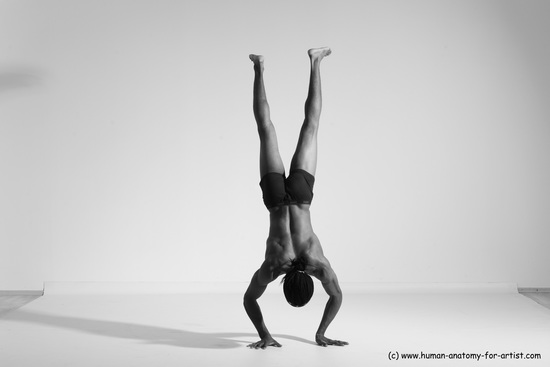 Underwear Gymnastic poses Man Black Athletic Black Dancing Dreadlocks Dynamic poses Academic