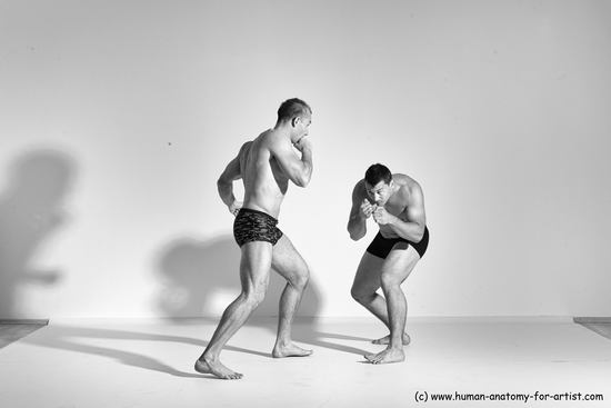 Underwear Fighting Man - Man White Muscular Short Brown Dynamic poses Academic