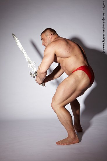 Underwear Fighting with sword Man White Muscular Short Brown Academic