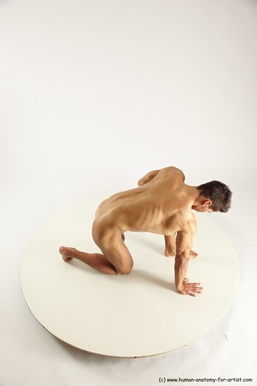 Nude Man White Kneeling poses - ALL Muscular Short Brown Kneeling poses - on one knee Multi angles poses Realistic