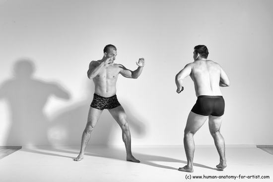 Underwear Fighting Man - Man White Moving poses Muscular Short Brown Dynamic poses Academic