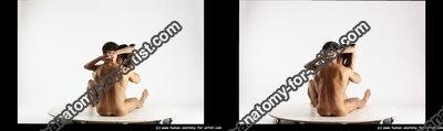 Nude Woman - Man White Sitting poses - simple Muscular Short Brown Sitting poses - ALL 3D Stereoscopic poses Realistic