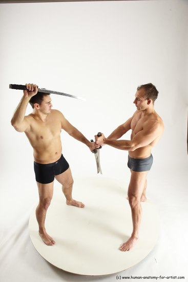 Underwear Fighting with sword Man - Man White Standing poses - ALL Muscular Short Brown Standing poses - simple Multi angles poses Academic