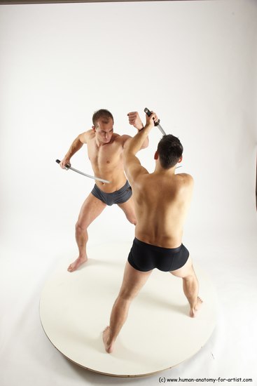 Underwear Fighting with sword Man - Man White Standing poses - ALL Muscular Short Brown Standing poses - simple Multi angles poses Academic