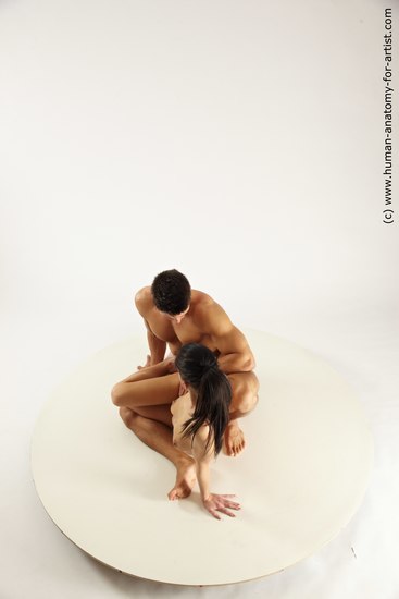 Nude Woman - Man White Sitting poses - simple Muscular Short Brown Sitting poses - ALL Multi angles poses Realistic