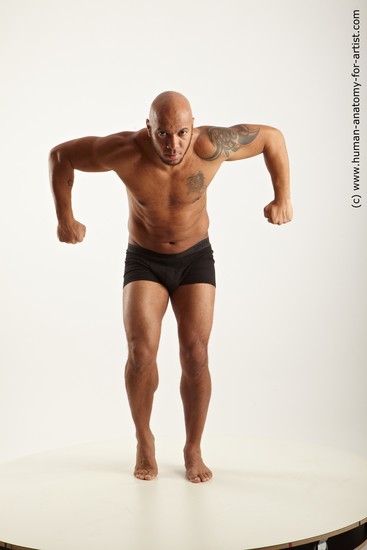 Underwear Man Black Standing poses - ALL Muscular Bald Standing poses - simple Academic