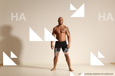Underwear Gymnastic poses Man Black Muscular Bald Dancing Dynamic poses Academic