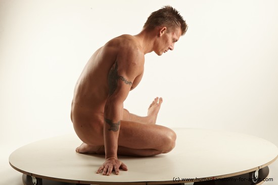 Nude Man White Athletic Short Blond Sitting poses - ALL Sitting poses - on knees Realistic
