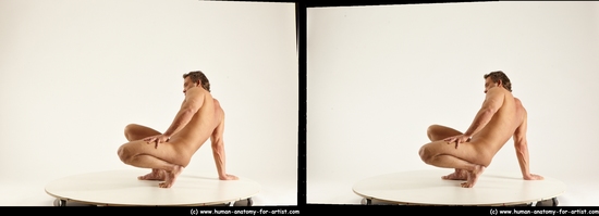 Nude Man White Standing poses - ALL Muscular Short Brown Standing poses - knee-bend 3D Stereoscopic poses Realistic
