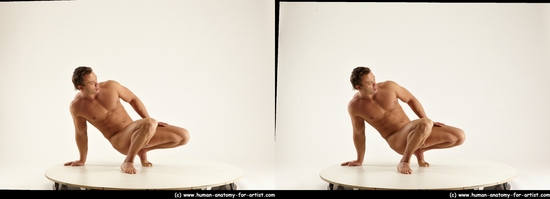 Nude Man White Standing poses - ALL Muscular Short Brown Standing poses - knee-bend 3D Stereoscopic poses Realistic
