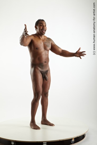 Nude Man Black Standing poses - ALL Muscular Short Black Standing poses - simple Realistic