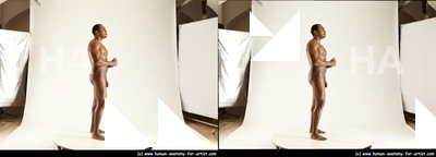 Nude Man Black Standing poses - ALL Muscular Short Black Standing poses - simple 3D Stereoscopic poses Realistic