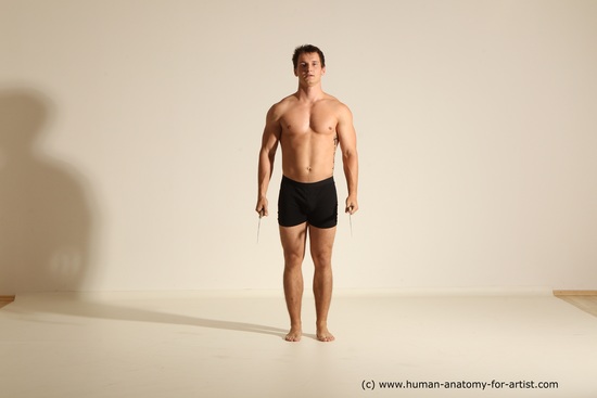Underwear Fighting Man White Muscular Short Brown Dynamic poses Academic