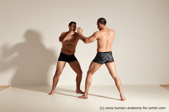 Underwear Fighting Man - Man White Moving poses Muscular Short Brown Dynamic poses Academic