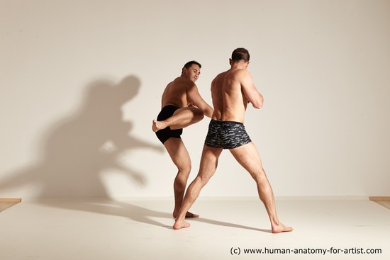 Underwear Fighting Man - Man White Moving poses Muscular Short Brown Dynamic poses Academic