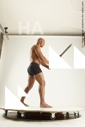 Underwear Fighting with sword Man Black Sitting poses - simple Muscular Bald Sitting poses - ALL Multi angles poses Academic