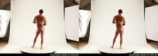 Nude Holding Man White Standing poses - ALL Muscular Short Brown Standing poses - simple 3D Stereoscopic poses Realistic