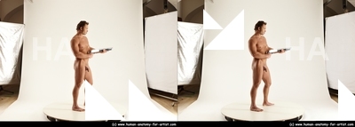 Nude Holding Man White Standing poses - ALL Muscular Short Brown Standing poses - simple 3D Stereoscopic poses Realistic