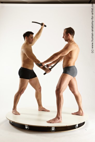 Underwear Fighting Man - Man White Muscular Short Brown Multi angles poses Academic